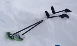 My Sidestix forearm crutches with snowshoe attachments